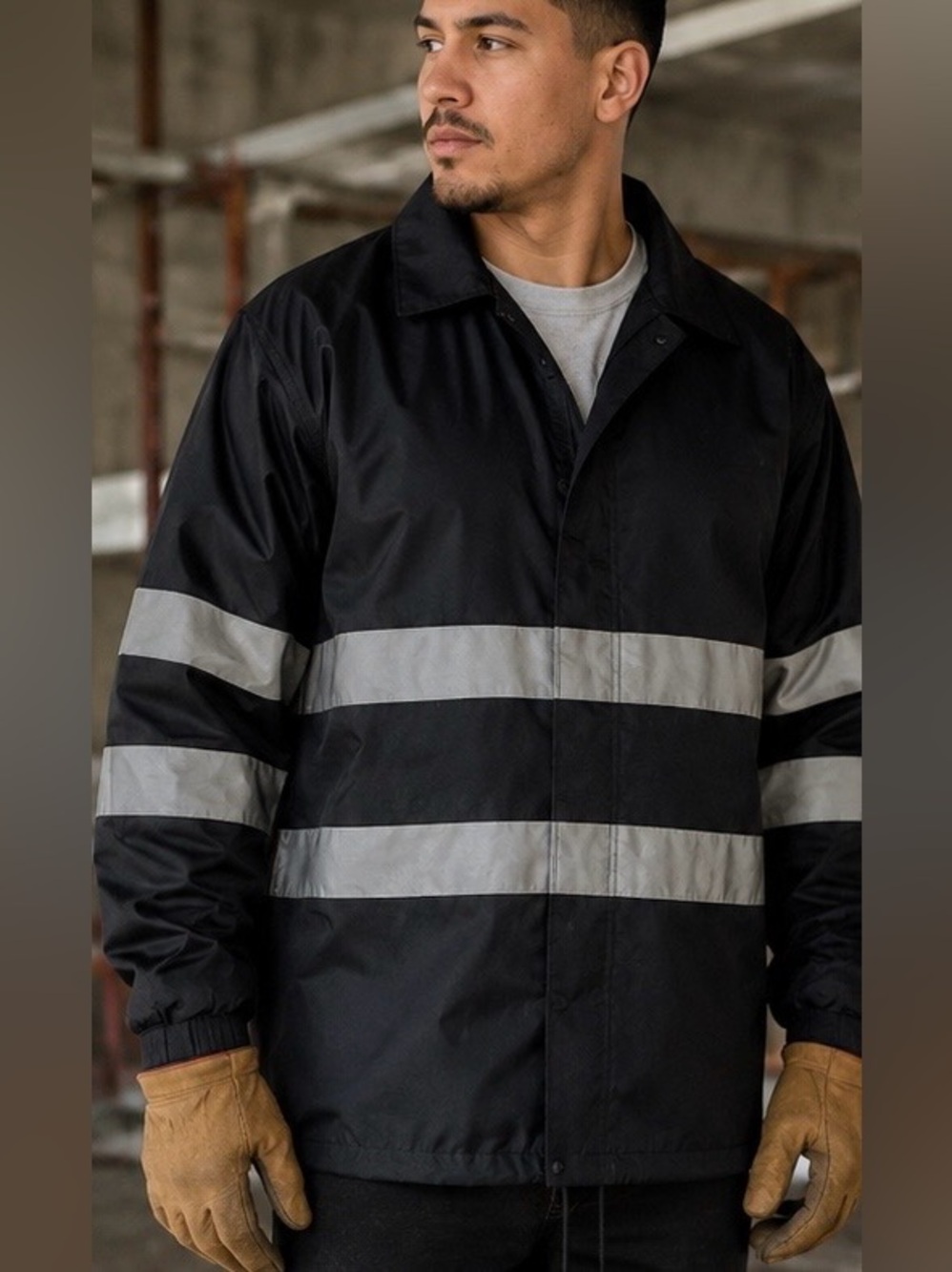 Tuglow Black Reflective-Strip Raincoat Work Jacket Sz S